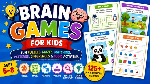Cover of Brain Games for Kids — Printable Activity Workbook