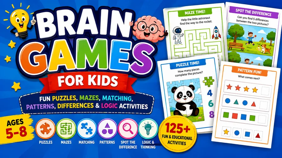 Cover of Brain Games for Kids — Printable Activity Workbook