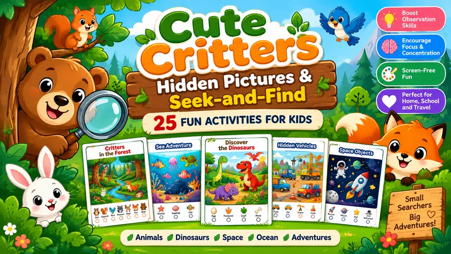 Cover of Cute Critters: Hidden Pictures & Seek-and-Find Activity Book for Kids