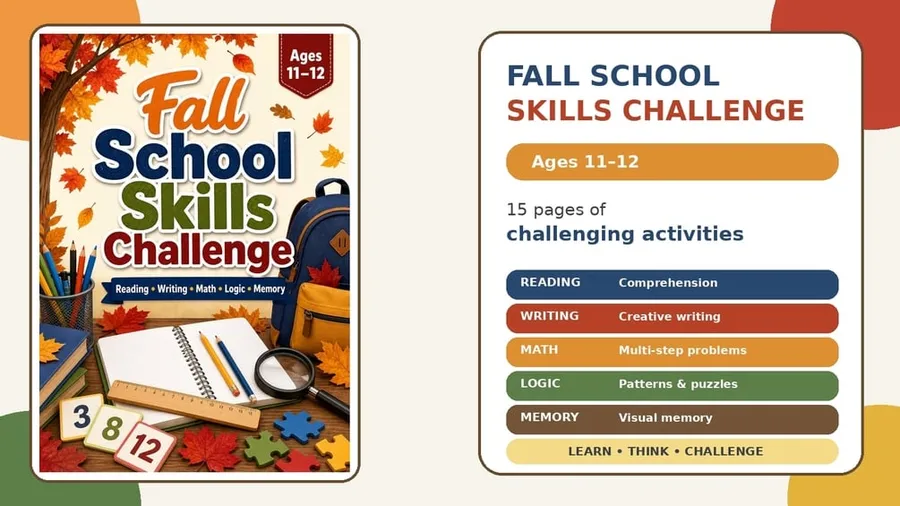 Cover of Fall School Skills Challenge: Reading, Writing, Math, Logic & Memory